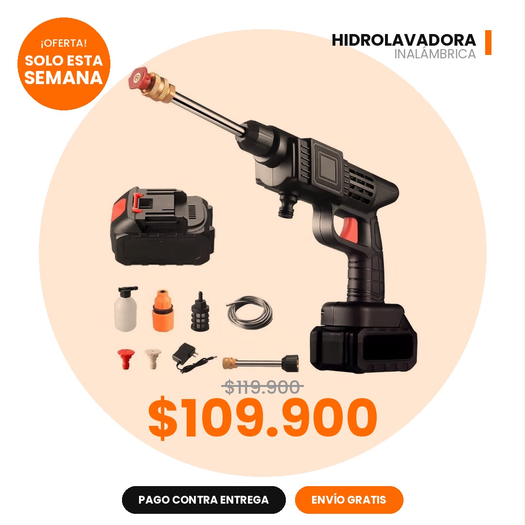 Hidrolavadora Inalámbrica Portátil con 2 Baterías